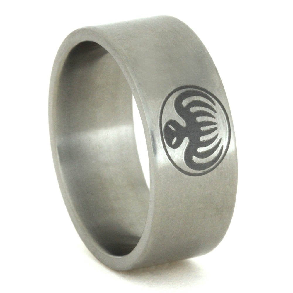 Charcoal Engraved Octopus 9mm Comfort-Fit Matte Titanium Spectre Ring