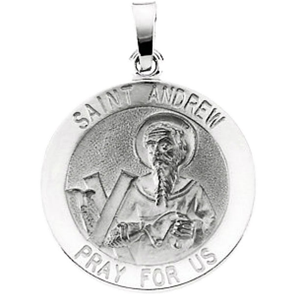 14k White Gold Round St. Andrew Medal (18.5 MM)