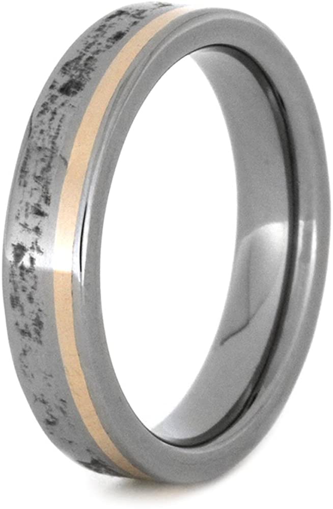 Mimetic Meteorite, 14k Rose Gold 4mm Comfort-Fit Titanium Wedding Band, Size 16
