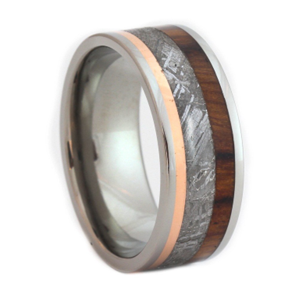 Gibeon Meteorite, Ironwood, Copper 8mm Comfort Fit Titanium Wedding Band, Size 15.5