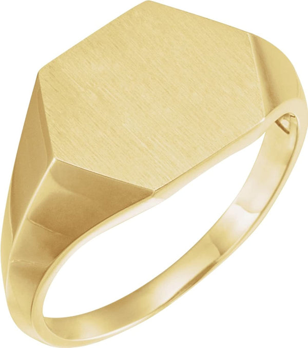 Men's Brushed Hexagon Signet Ring, 14k Yellow Gold (14mm)