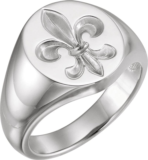 Sterling Silver Men's Signet Ring with Fleur de Lis