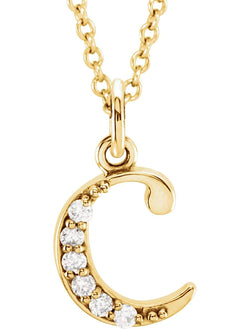 Petite Diamond Initial 'c' Lowercase Letter 14k Yellow Gold Pendant Necklace, 16" (.03 Ctw, GH, I1)
