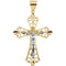 Two-Tone Fleur-de-Lis Filigree Crucifix 14k Yellow and White Gold Pendant (50.5X36.5MM)