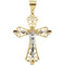 Two-Tone Fleur-de-Lis Filigree Crucifix 14k Yellow and White Gold Pendant (27X19.5MM)