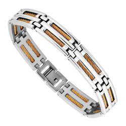 Men's Gold Ion Plated Wire Link Bracelet, Stainless Steel, 8.5"
