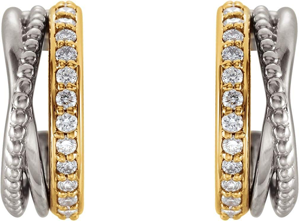 Diamond Beaded Hoop Earrings, Rhodium-Plated 14k Yellow and White Gold (0.2 Ctw, G-H Color, I1 Clarity)