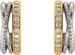 Diamond Beaded Hoop Earrings, Rhodium-Plated 14k Yellow and White Gold (0.2 Ctw, G-H Color, I1 Clarity)