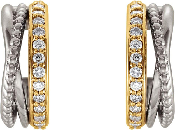 Diamond Beaded Hoop Earrings, Rhodium-Plated 14k Yellow and White Gold (0.2 Ctw, G-H Color, I1 Clarity)