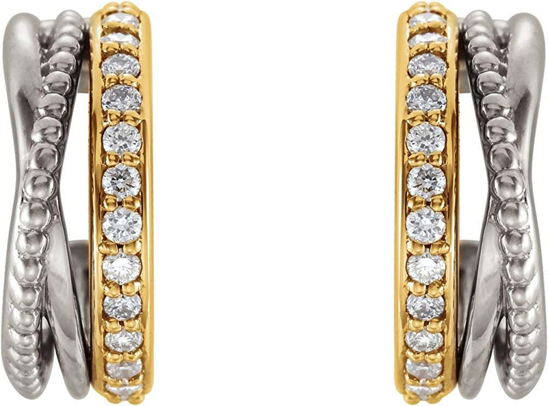 Diamond Beaded Hoop Earrings, Rhodium-Plated 14k Yellow and White Gold (0.2 Ctw, G-H Color, I1 Clarity)