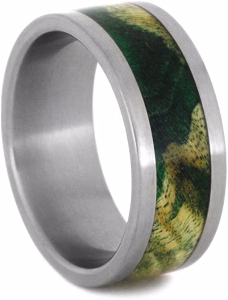 Green Box Elder Burl Wood Inlay 8mm Comfort-Fit Matte Titanium Wedding Band