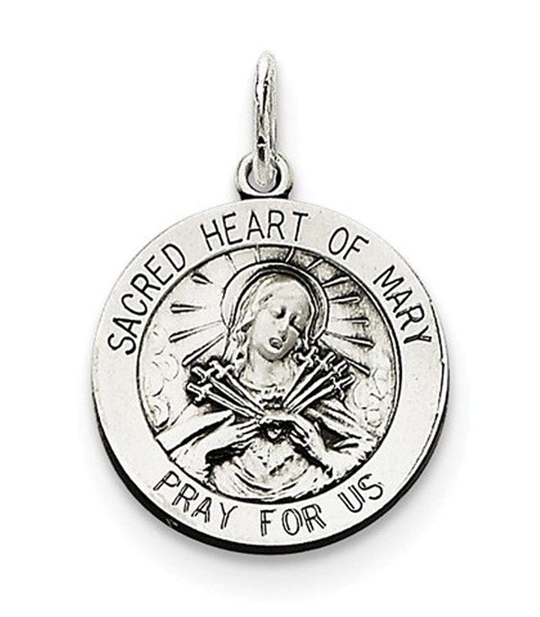 Sterling Silver Antiqued Sacred Heart of Mary Medal (26X19MM)