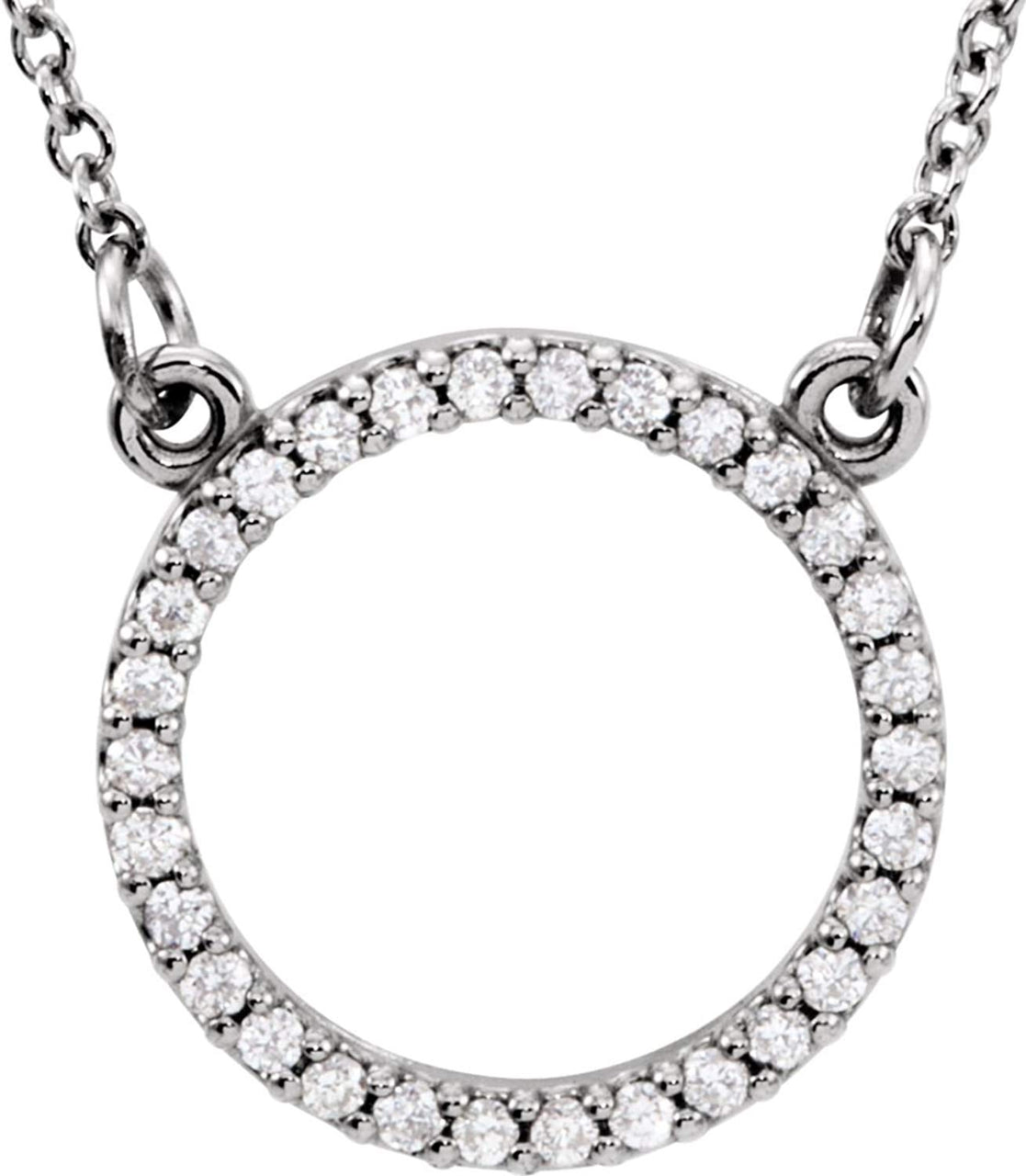 Petite Diamond Circle Pendant 14k White Gold Necklace, 16" (1/6 Cttw)