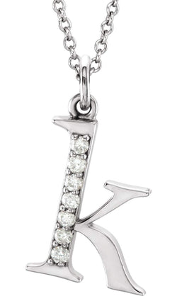 Diamond Initial 'k' Lowercase Alphabet Letter 14k White Gold Pendant Necklace, 16" (.03 Cttw GH Color, I1 Clarity)