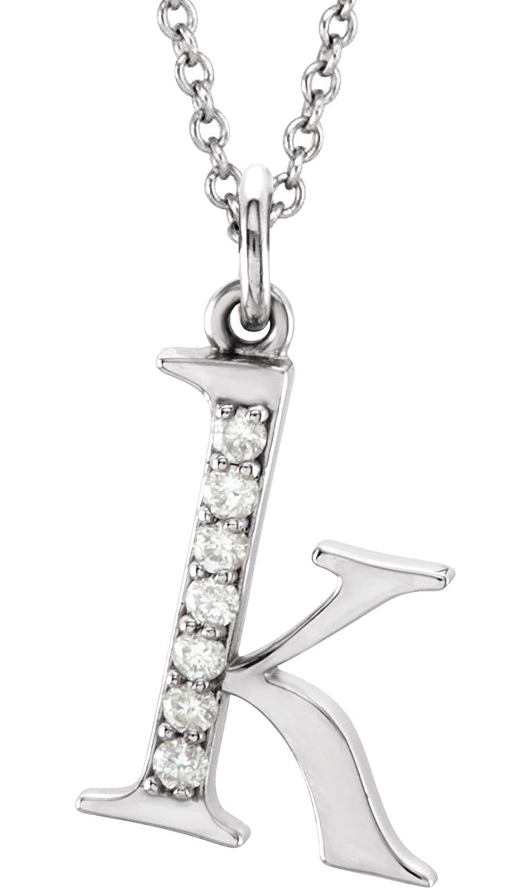 Diamond Initial 'k' Lowercase Alphabet Letter 14k White Gold Pendant Necklace, 16" (.03 Cttw GH Color, I1 Clarity)