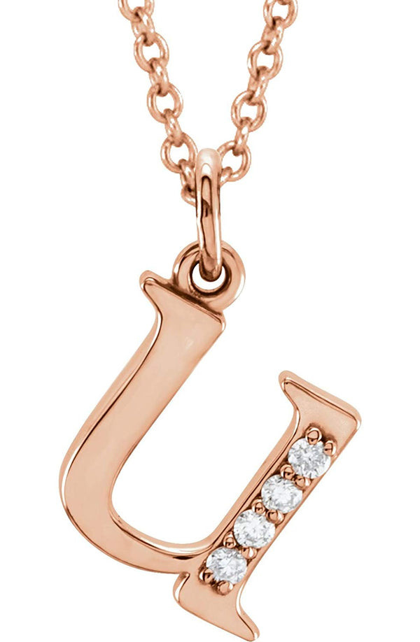 Diamond Initial 'u' Lowercase Alphabet Letter 14k Rose Gold Pendant Necklace, 16" (.025 Ctw GH, I1)