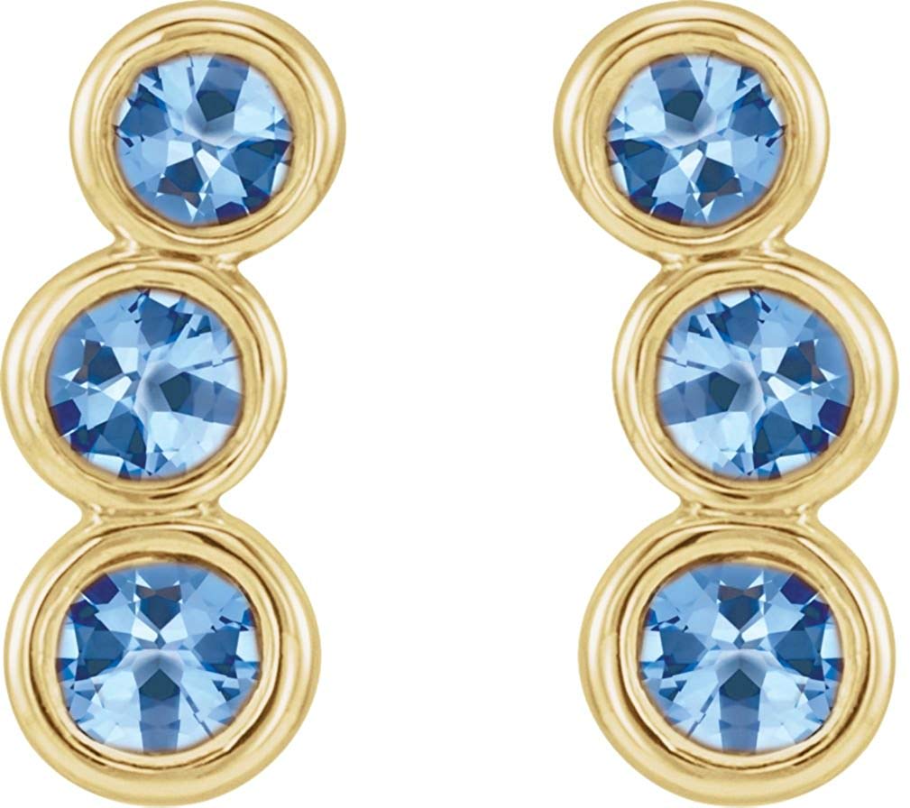 Aquamarine Three-Stone Ear Climbers, 14k Yellow Gold