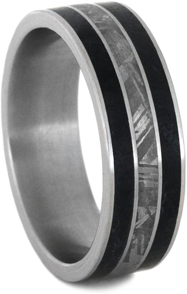 Black Jade, Gibeon Meteorite 8mm Comfort-Fit Brushed Titanium Wedding Band, Size 10.25