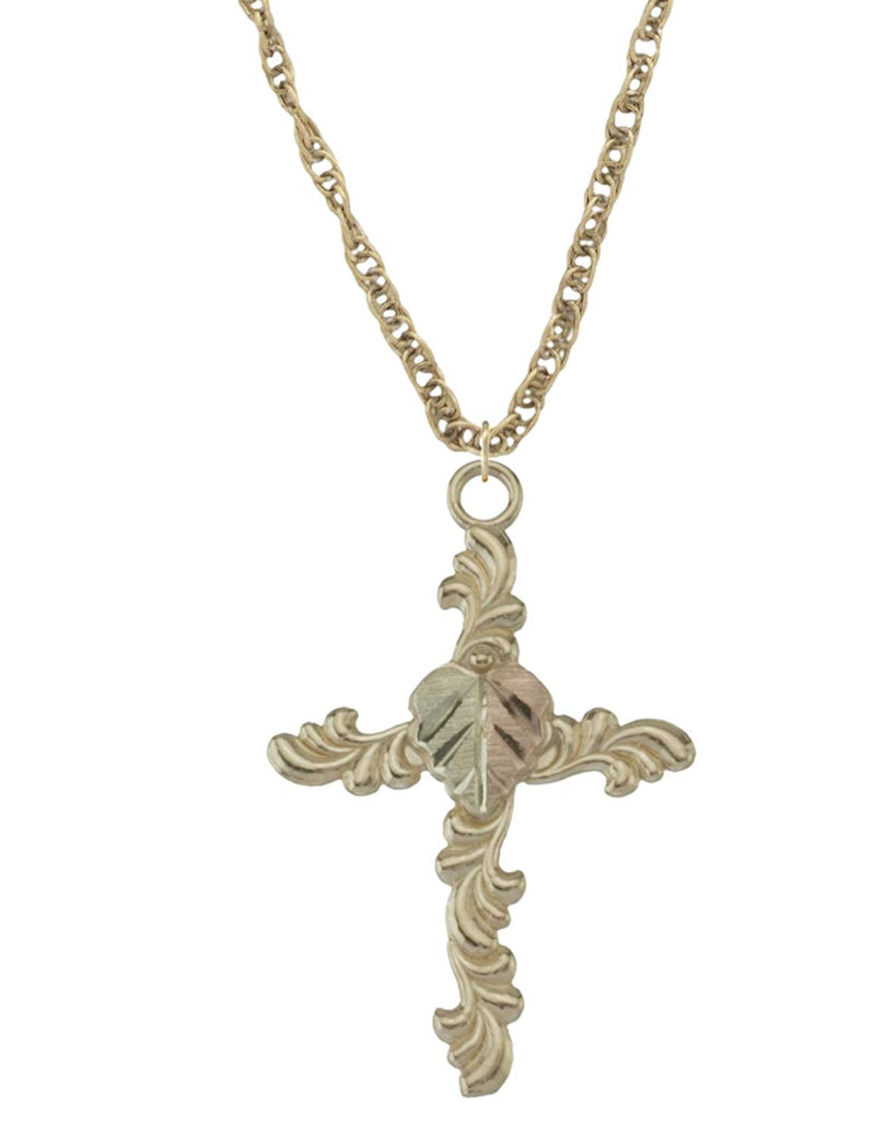 Cross Necklace in 10k Yellow Gold, 12k Green and Rose Gold Black Hills Gold Motif, 18"