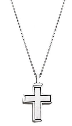 Men's Cross Ash Holder Necklace, Rhodium Plate Sterling Silver, 20"