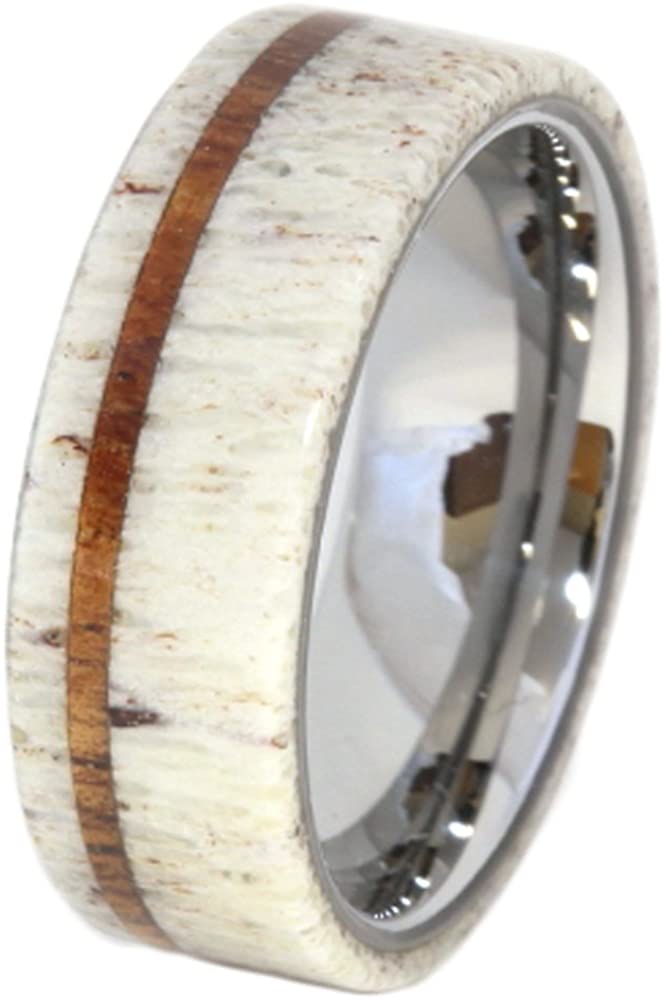 Antler, Oak Wood Pinstripe 8mm Comfort Fit Titanium Band, Size 4