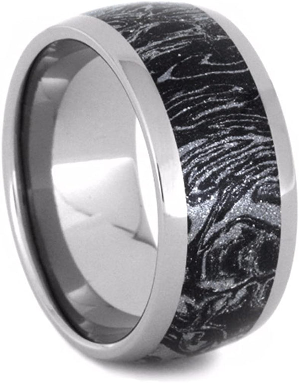 Black and White Mokume 10mm Comfort-Fit Titanium Wedding Band, Size 14