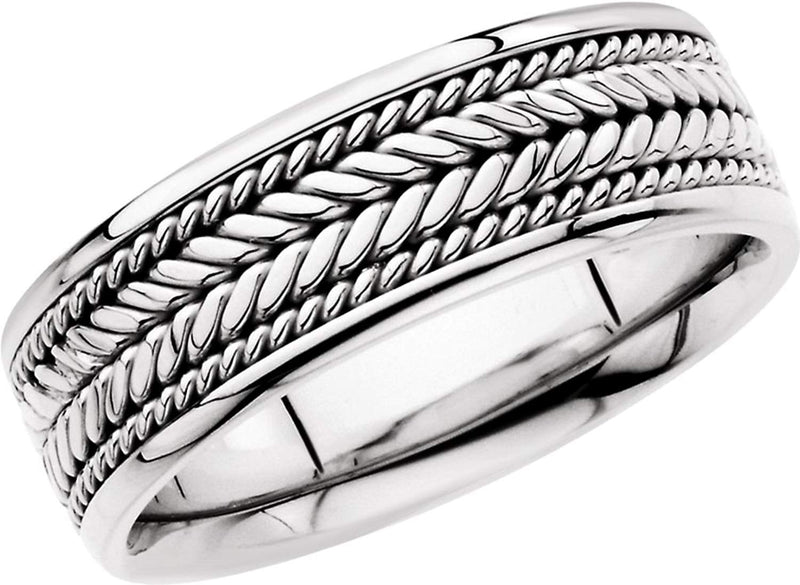 Hand Woven 8mm Comfort Fit 14k White Gold Band
