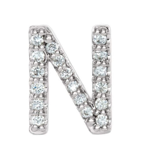 Platinum Diamond Letter 'N' Initial Stud Earring (Single Earring) (.07 Ctw, GH Color, SI2-SI3 Clarity)