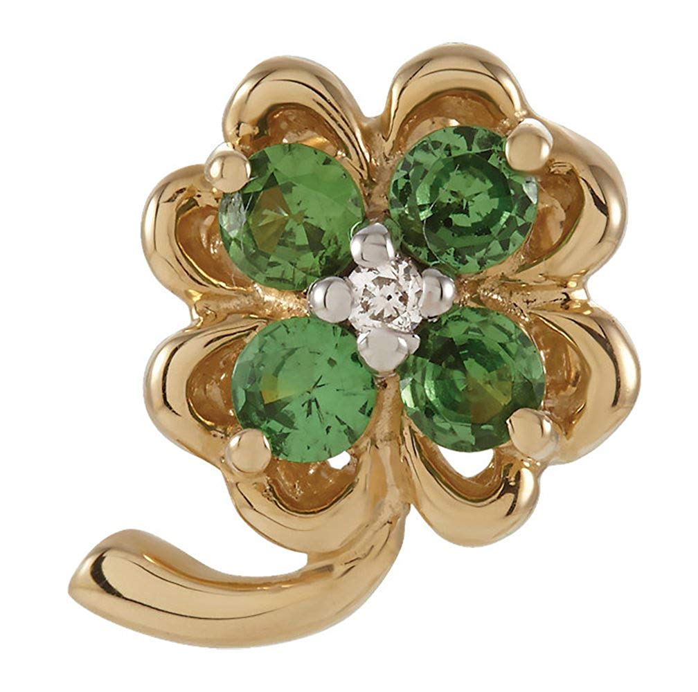 14k Yellow Gold Tsavorite Garnet and Diamond Clover Pendant