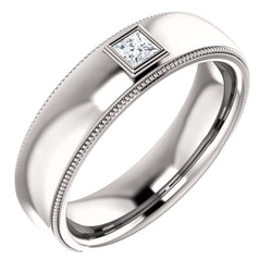 Men's Rhodium-Plated 14k White Gold Diamond 6.3mm Milgrain Band (.16 Ctw, Color G-H, SI2-SI3 Clarity) Size 10