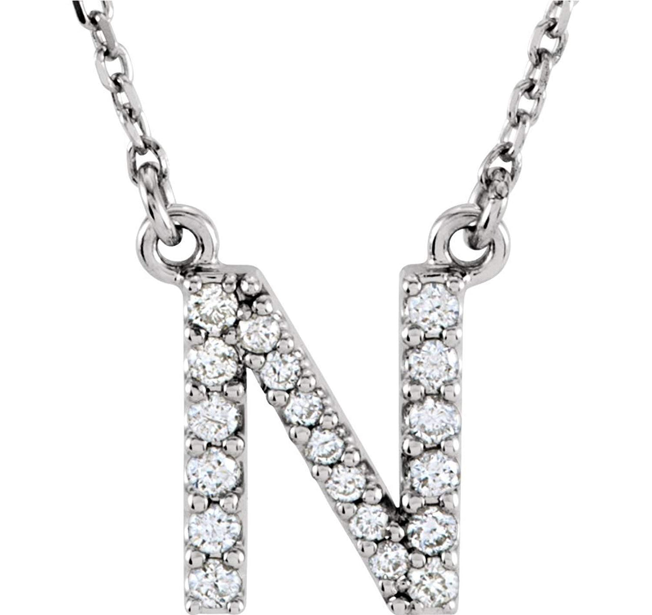 Diamond Initial 'N' Rhodium Plate 14K White Gold (1/6 Cttw, GH Color, l1 Clarity),16.25"