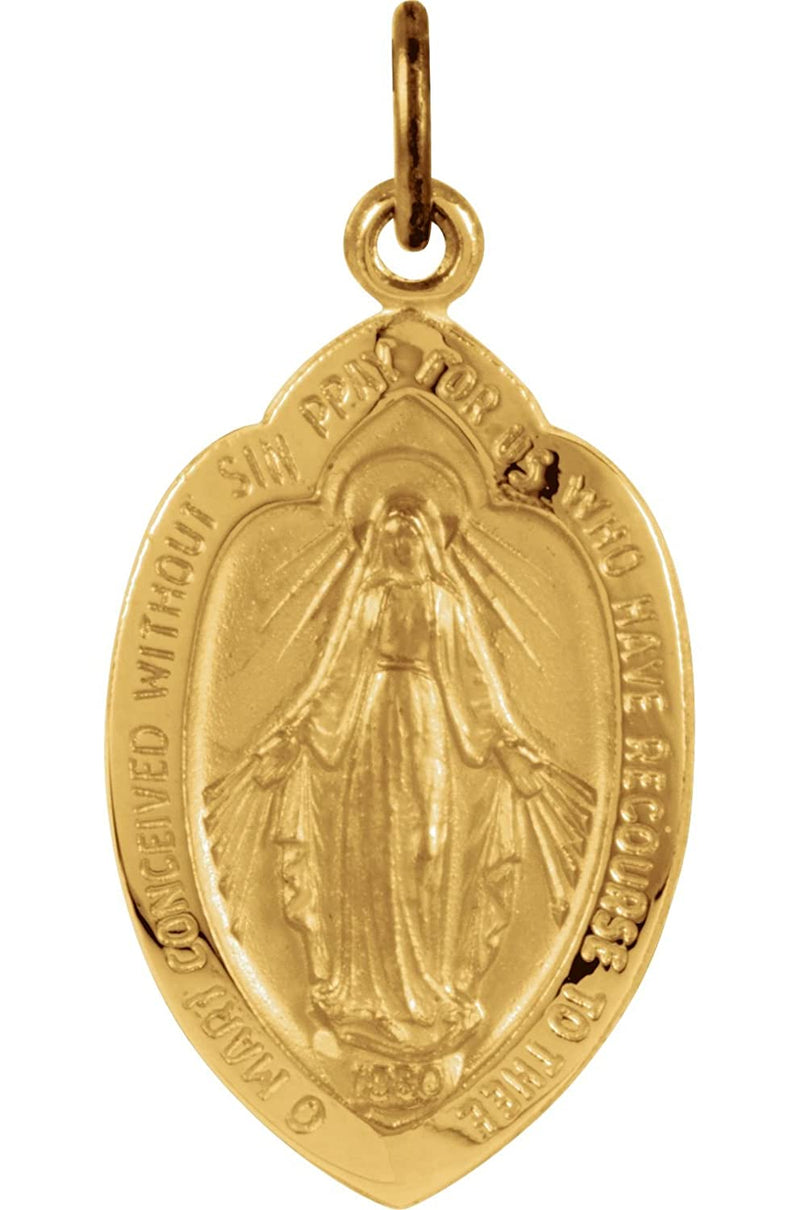 14k Yellow Gold Badge-Shaped Miraculous Medal (13x8 MM)