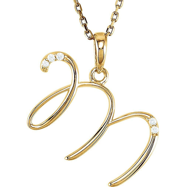 5-Stone Diamond Letter 'M' Initial 14k Yellow Gold Pendant Necklace, 18" (.03 Cttw, GH, I1)