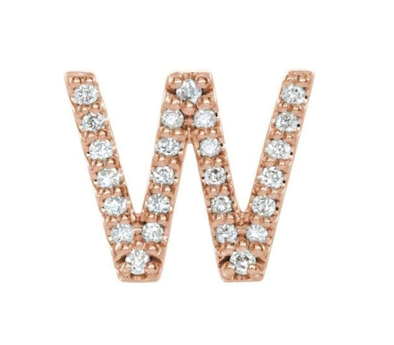 14k Rose Gold Diamond Letter 'W' Initial Stud Earring (Single Earring) (.08 Ctw, GH Color, I1 Clarity)