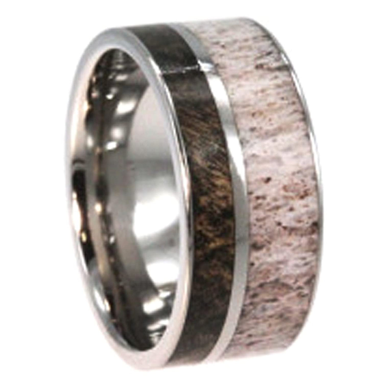 Deer Antler and Buckeye Wood 10mm Comfort Fit Titanium Band