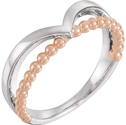 Negative Space Beaded 'V' Ring, Rhodium-Plated 14k White and Rose Gold