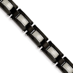 Men's Polished and Satin Stainless Steel 12mm Black IP-Plated Bracelet, 8"