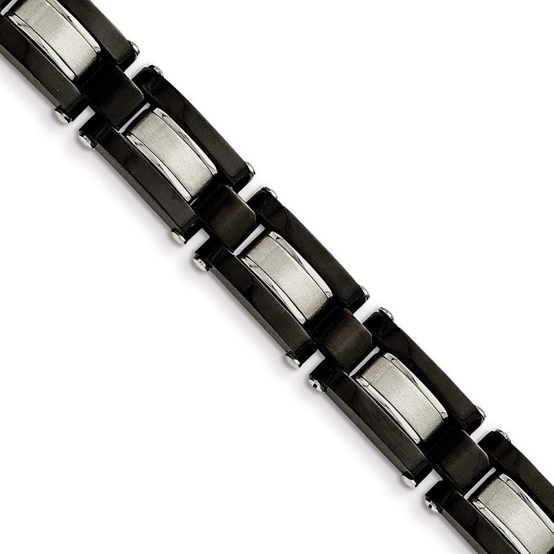 Men's Polished and Satin Stainless Steel 12mm Black IP-Plated Bracelet, 8"
