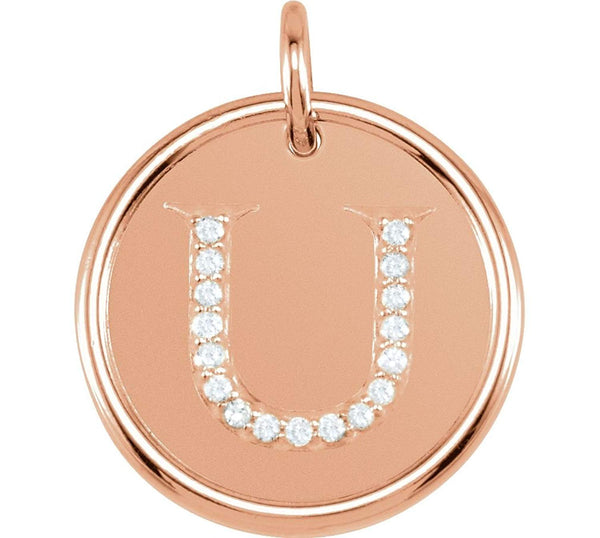 Diamond Initial "U" Pendant, 14k Rose Gold (.08 Ctw, Color G-H, Clarity I1)