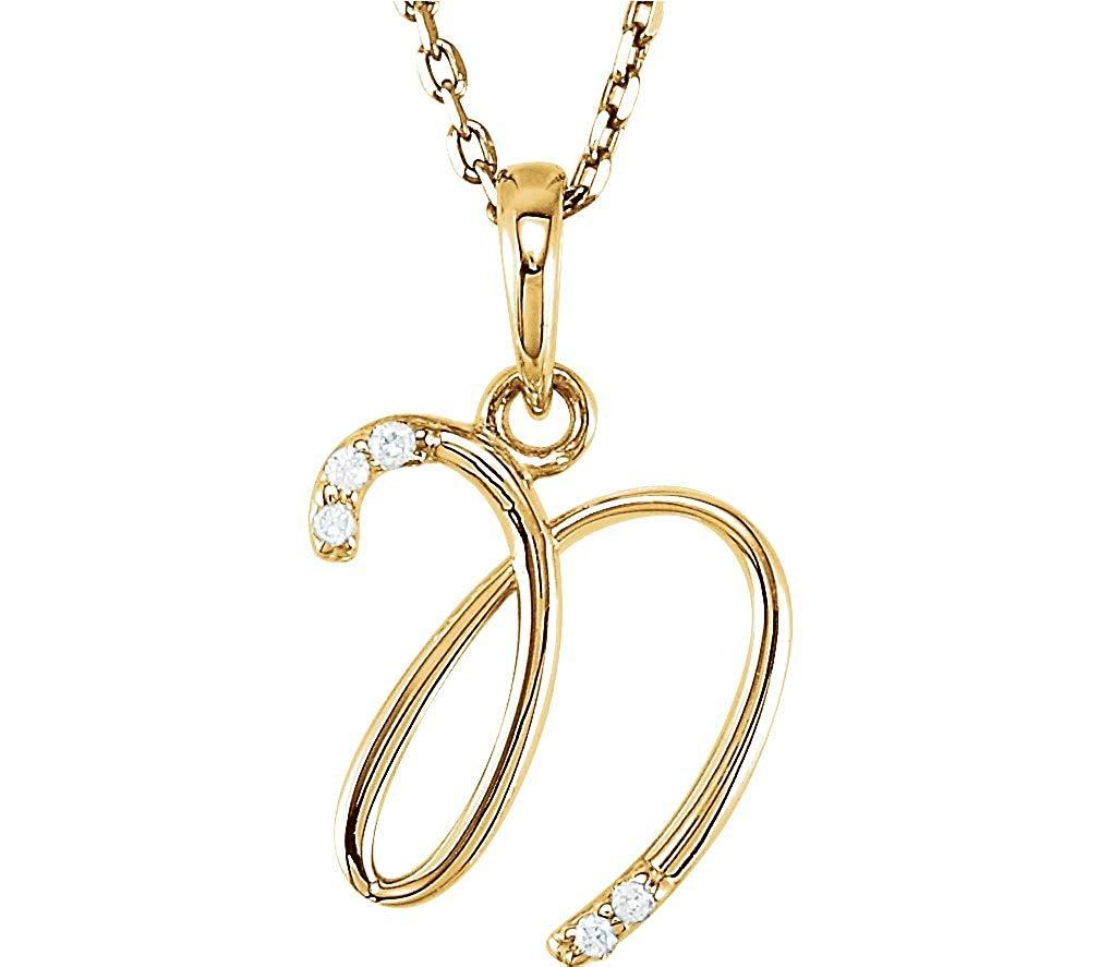 5-Stone Diamond Letter 'N' Initial 14k Yellow Gold Pendant Necklace, 18" (.03 Cttw, GH, I1)