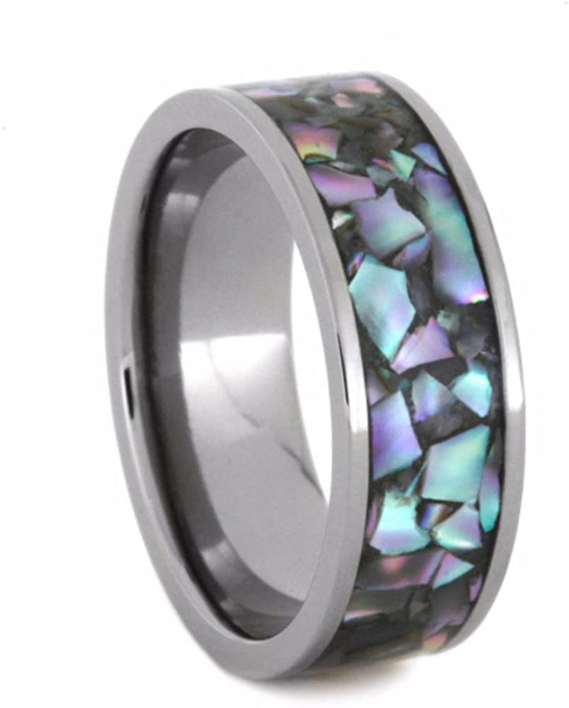 Abalone Inlay 8mm Comfort-Fit Titanium Wedding Band, Size 10.25