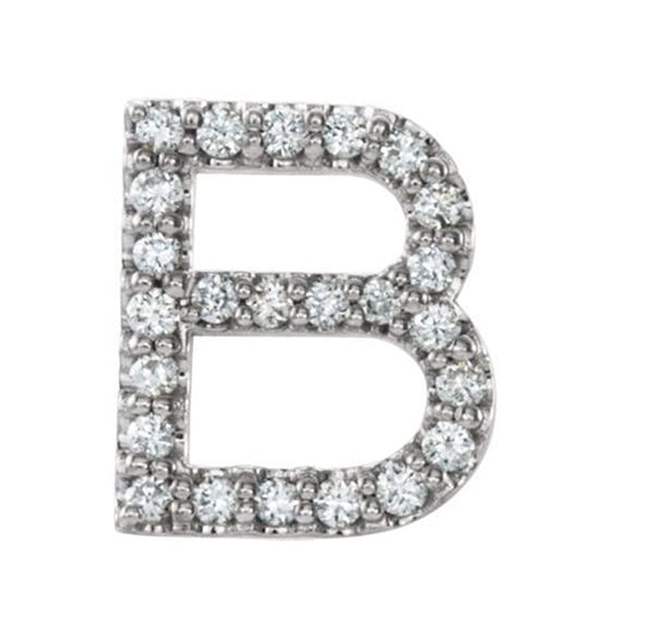 Rhodium-Plated 14k White Gold Diamond Letter 'B' Initial Stud Earring (Single Earring) (.10 Ctw, GH Color, I1 Clarity)