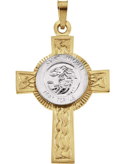 Two-Tone St. Michael Cross 14k Yellow and White Gold Pendant (28.50X20.8 MM)