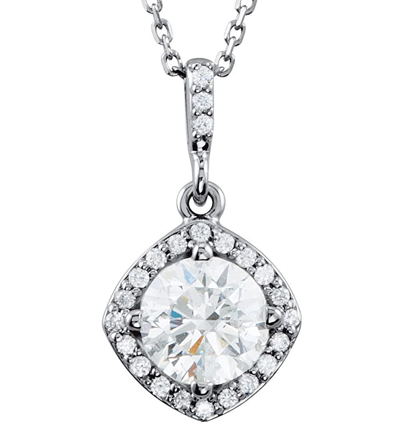 Diamond Halo Pendant Necklace, Rhodium Plate 14k White Gold, 18" (11/6 Cttw)