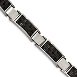 Men's Brushed Stainless Steel Black IP Textured Link Bracelet, 8"