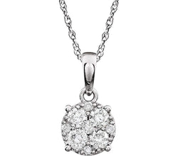 Diamond Cluster 14k White Gold Pendant Necklace,18" (3/8 Cttw)