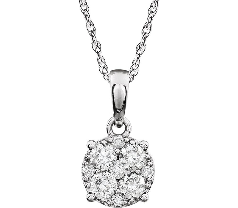 Diamond Cluster 14k White Gold Pendant Necklace,18" (1/4 Cttw)