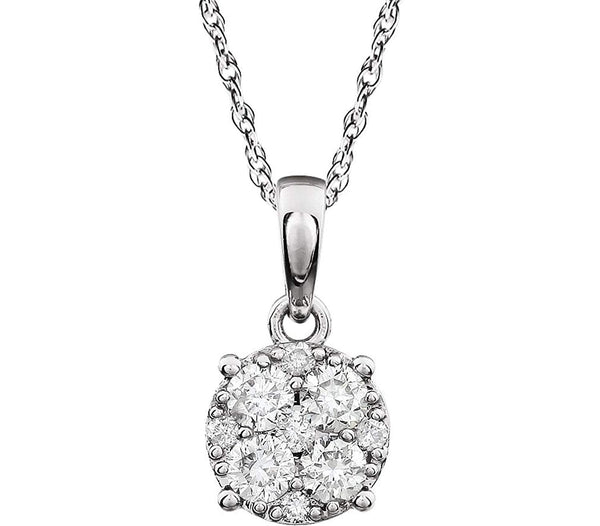 Diamond Cluster 14k White Gold Pendant Necklace,18" (1/5 Cttw)