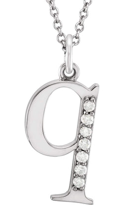 Diamond Initial 'q' Lowercase Alphabet Letter 14k White Gold Pendant Necklace, 16" (.04 Cttw GH Color, I1 Clarity)