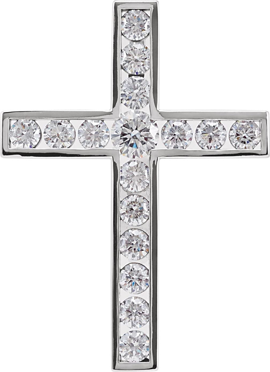 Diamond Coticed Cross Rhodium-Plated 14k White Gold Pendant (1.25 Ctw, G-H Color, I1 Clarity)